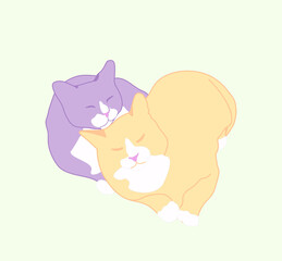 Two cats lie next to each other. Their bodies form a heart shape. Simple silhouettes. Vector graphics.