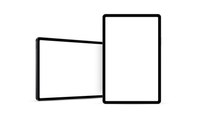 Tablet Computer Horizontal and Vertical Mockup with Front, Side Perspective View. Vector Illustration
