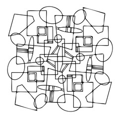 Modern isolated stylised black and white design with abstract geometric intersecting lined shapes