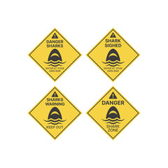 Shark warning sign in yellow rhombus. Sharks, keep out vector.