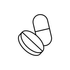 Pills flat icon. Pictogram for web. Line stroke. Isolated on white background. Vector eps10. Preparats for health