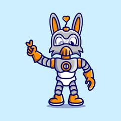 cute bunny robot with love peace hand sign