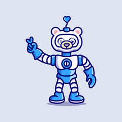 Fototapeta premium cute polar bear robot with love peace hand sign