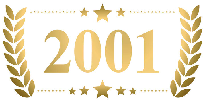 Year 2001 gold laurel wreath vector isolated on a white background	
