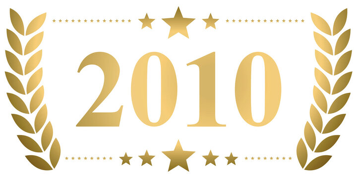 Year 2010 gold laurel wreath vector isolated on a white background	
