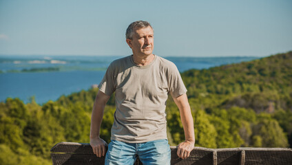 Mature European man with a sad philosophical mood. The concept of life after 50 years, problems and...