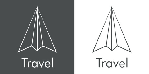 Logotipo con texto Travel y avión de papel con lineas en fondo gris y fondo banco