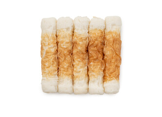 Chikuwa. shaped fish paste cake on isolated white background