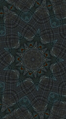 groonge kaleidoscope in Dark Brownish Grey and Soft Blue. Vertical image.