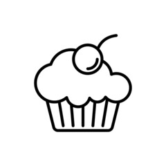 Cupcake with berry, sweet dessert thin line icon. Modern vector illustration of bakery.
