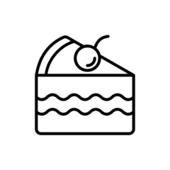 Piece of cake with berry. Thin line icon. Modern vector illustration of bakery.