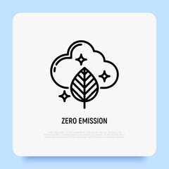 Zero emission thin line icon, plant with cloud. Sustainability concept. Modern vector illustration.