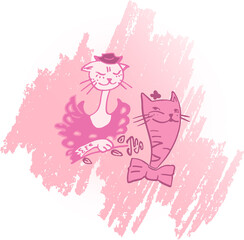 Vector illustration of cats in love for a romantic day. Pictures of cats in vector format for the design of a romantic celebration, postcards, posters, invitations, hot stand, souvenirs.