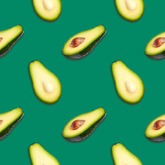 Ripe avocado on a bright background, seamless pattern.