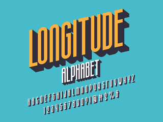 Vector of stylized condensed alphabet design with uppercase, numbers and symbols