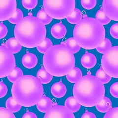 Christmas lilac balls on a blue background. Seamless pattern. Christmas endless background for the holiday.