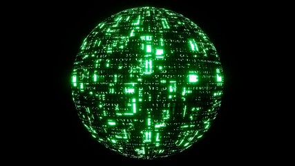 Glowing Green Matrix Binary Data Code Sphere Object