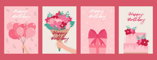 Set of four Happy birthday greeting cards