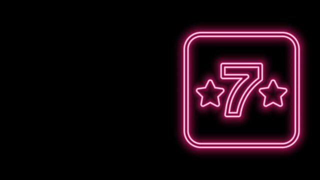 Glowing neon line Casino slot machine with clover symbol icon isolated on black background. Gambling games. 4K Video motion graphic animation