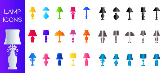 Colorful table lamps for home and office. Vector illustration