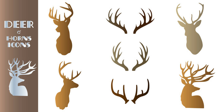 Deer and horns vector icon set