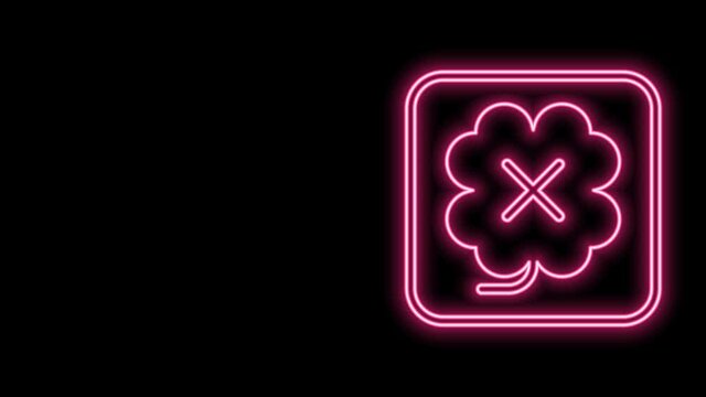 Glowing neon line Casino slot machine with clover symbol icon isolated on black background. Gambling games. 4K Video motion graphic animation