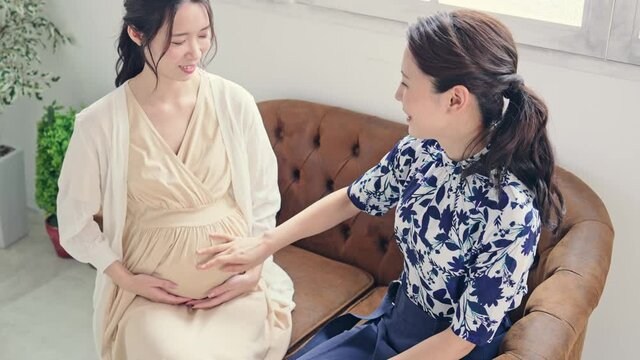 会話する妊婦と女性　マタニティーイメージ