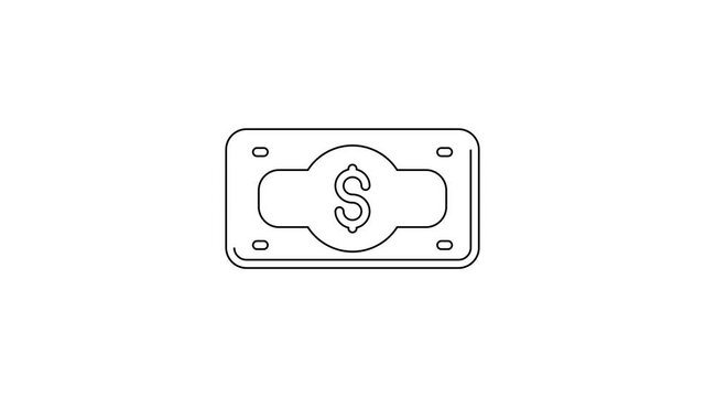 Black line Stacks paper money cash icon isolated on white background. Money banknotes stacks. Bill currency. 4K Video motion graphic animation