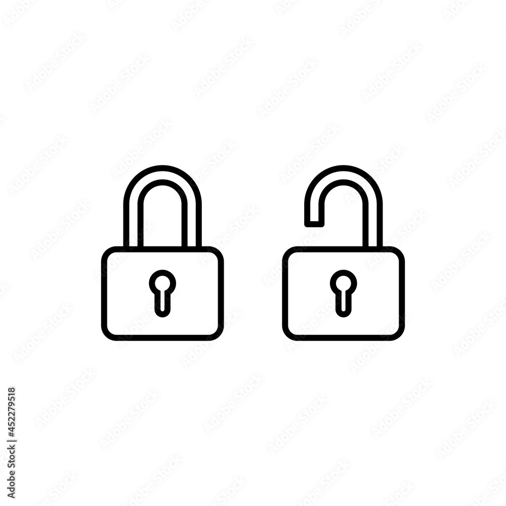 Canvas Prints Set of Simple Lock and Unlock Icon Illustration Design, Flat Lock and Unlock Symbol with Outlined Style Template Vector