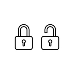 Set of Simple Lock and Unlock Icon Illustration Design, Flat Lock and Unlock Symbol with Outlined Style Template Vector