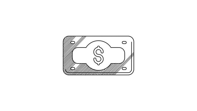 Black line Stacks paper money cash icon isolated on white background. Money banknotes stacks. Bill currency. 4K Video motion graphic animation