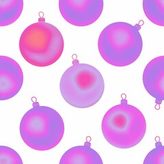 Christmas pink balls on a white background. Seamless pattern. Christmas endless background for the holiday.