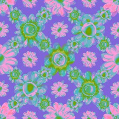 Folk flowers on a lilac background. Flowers seamless pattern. Floral background.