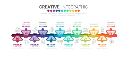 Presentation business infographic template for 12 months, 1 year, can be used for Business concept with 12 options, steps or processes.