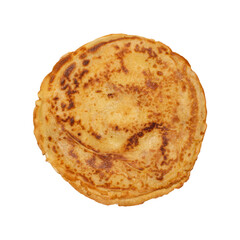 Homemade Russian pancakes on a white background.Russian ruddy pancakes top view.