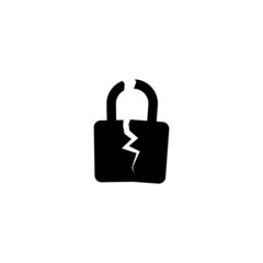 Simple Flat Cracked Lock Illustration Design, Silhouette of Broken Lock Symbol Template Vector