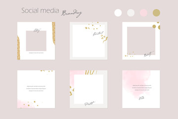 Instagram social media story post feed template in pink pastel and gold colors. background mockup for beauty salon, cosmetics, fashion, jewelry, make up, skin care