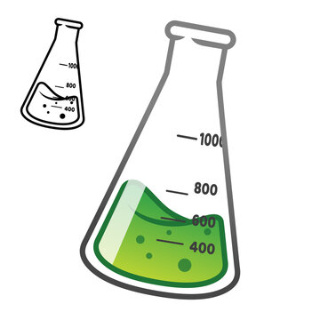 Erlenmeyer Flask with Line Art Drawing
