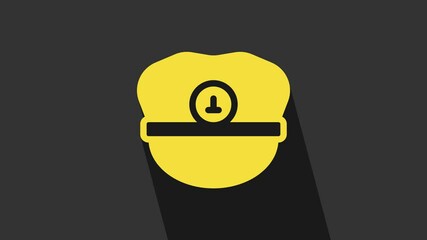 Yellow Captain hat icon isolated on grey background. 4K Video motion graphic animation
