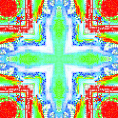 Creative mosaic pattern colored squares. Colored art festival abstract pixel symmetrical background. RGB pattern.  Colorful beautiful tiles. Modern art color pattern ornament decorative illustration.