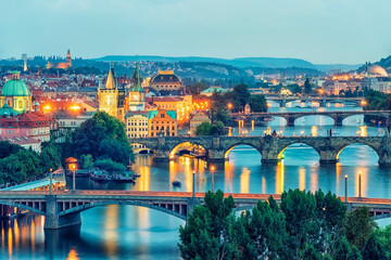 The city of Prague in the evening