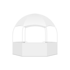 Hexagonal Round Dome Shaped Tent Mockup, Isolated on White Background, Front View. Vector Illustration