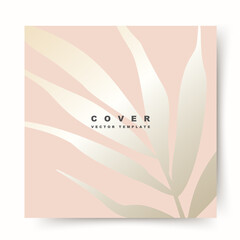 Chic trendy square template with tropical palm leaves silhouette.Gold on a dusty pink background.Vector for social media stories and post,  invitation,greeting card,packaging,  branding design,poster