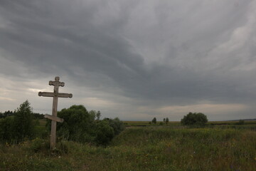 Orthodox cross in the field