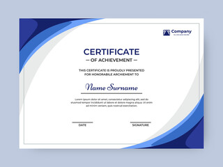 Elegant blue color certificate vector design template
