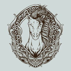 tattoo and t shirt design black and white hand drawn illustration horse engraving ornament