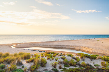 O'Sullivan Beach view with people at sunset viewed from the esplanade, Fleurieu Peninsula, South Australia