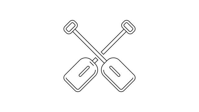 Black line Paddle icon isolated on white background. Paddle boat oars. 4K Video motion graphic animation