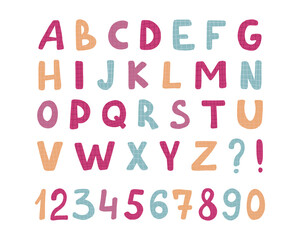 Alphabet childrens font. Funny kid cartoon letters for school, kindergarten. Cute color alphabet. baby lettering.