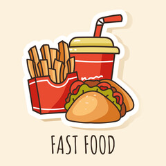 Fast food soda taco french fries sticker design element